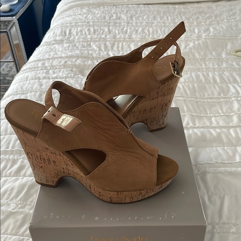 Franco Sarto Tan Wedge Slingback Sandals